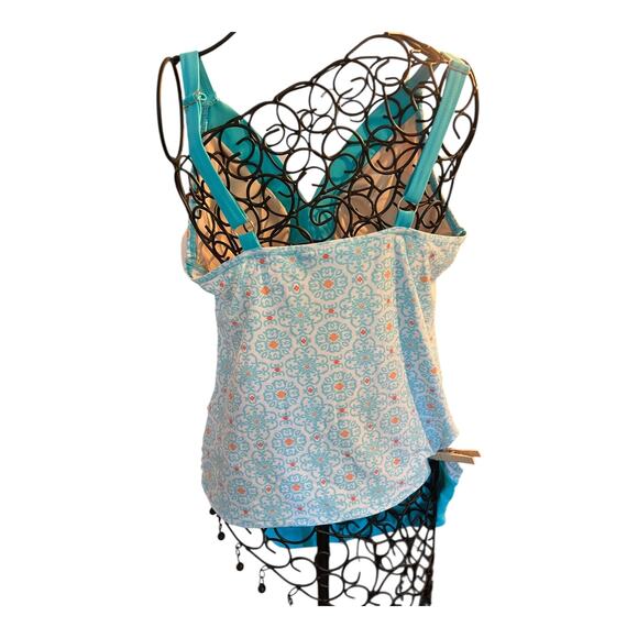 CABANA LIFE x TALBOTS Teal Coral Pink 2-Piece Tankini Swimsuit Size Large UV Pro - Picture 4 of 10